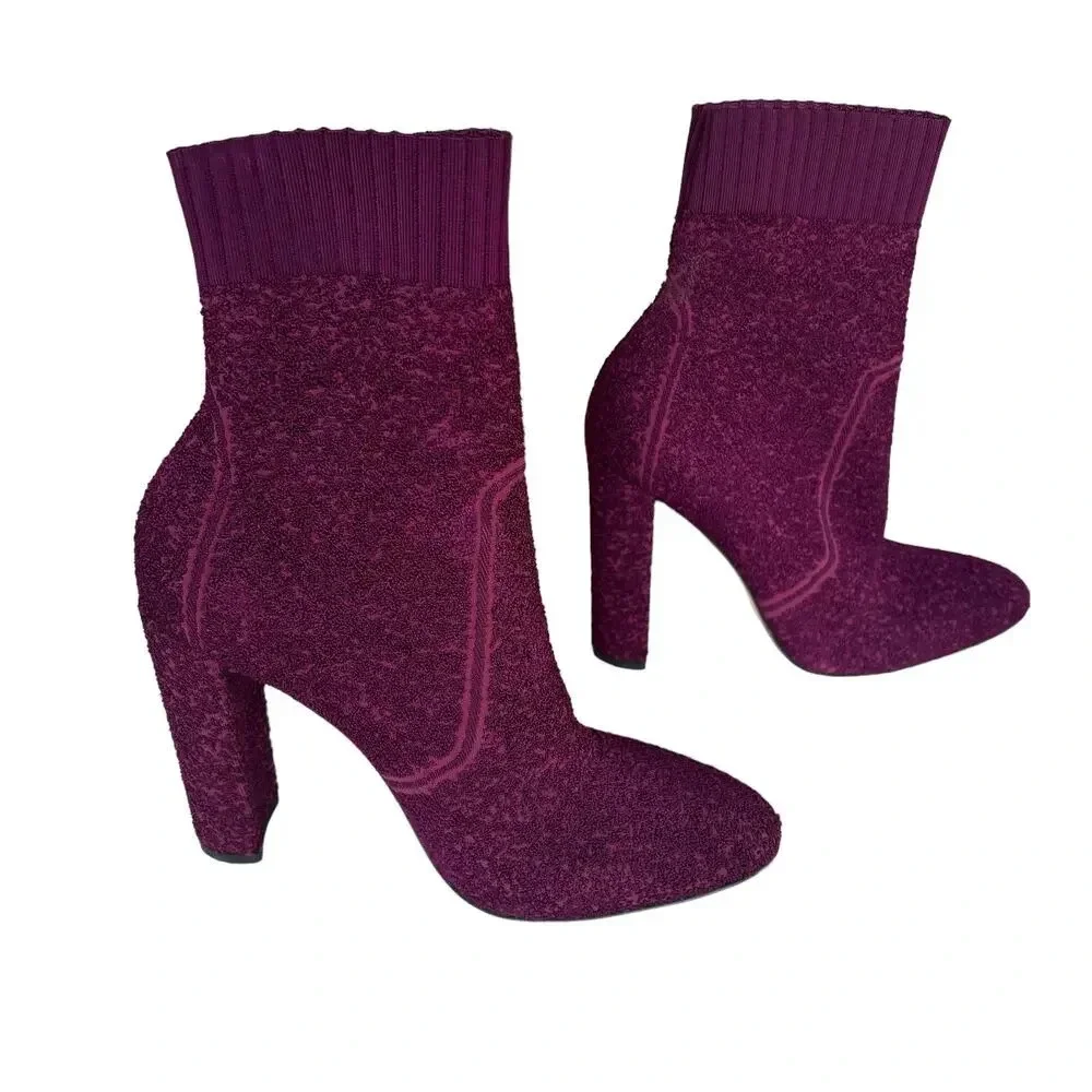 Gianvito Rossi Milano Isa Knit Boucle Boots Color Prune Size 40 US SIze 10
